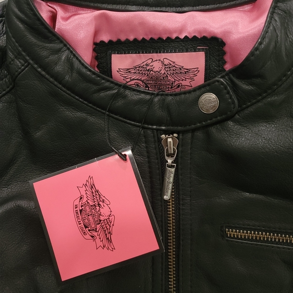 NWT Harley-Davidson Bling Pink Label Leather Jacket Size: Large - Picture 7 of 7